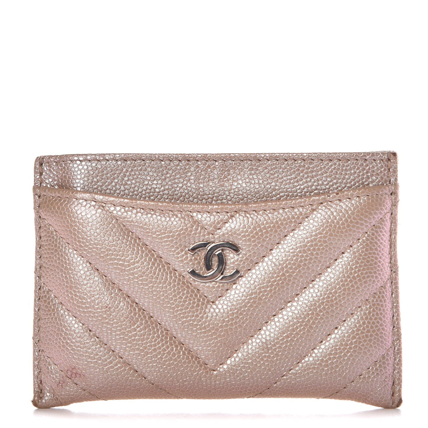 Metallic Caviar Chevron Quilted Card Holder Light Gold
