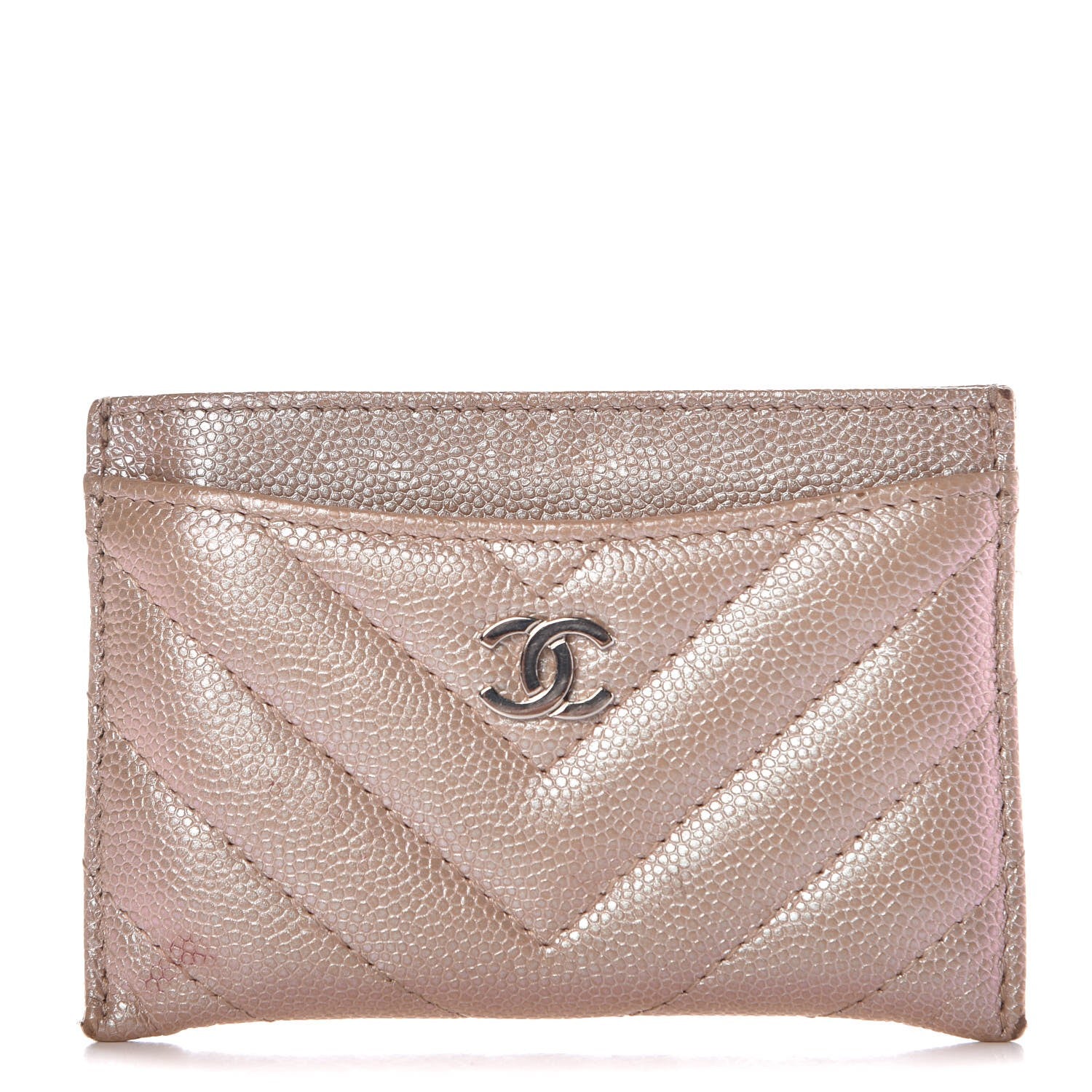 Chanel Metallic Caviar Chevron Quilted Card Holder Light Gold 1 of 12