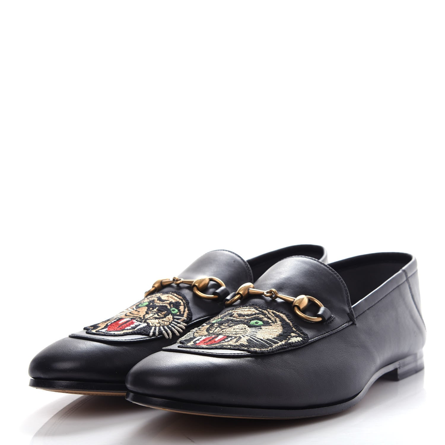 Gucci Goatskin Tiger Embroidered Mens Horsebit Loafers 9 Black 3 of 11