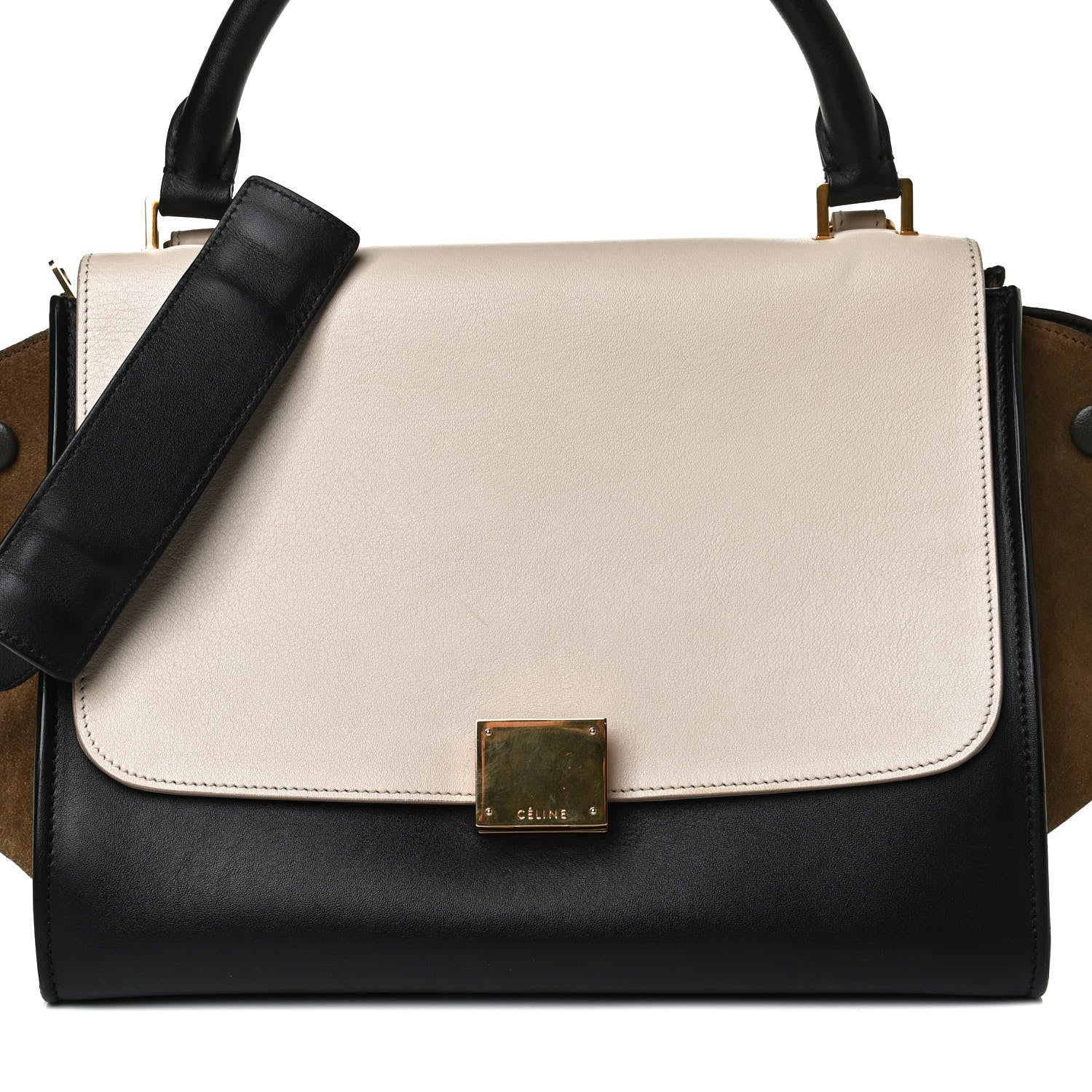 Celine Smooth Calfskin Suede Medium Tri-Color Trapeze Cream Black Brown 6 of 20