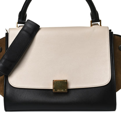 Celine Smooth Calfskin Suede Medium Tri-Color Trapeze Cream Black Brown 6 of 20