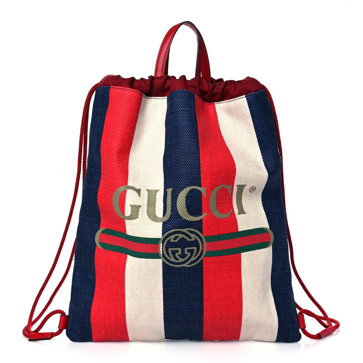 Gucci Canvas Logo Sylvie Stripe Drawstring Backpack Red 1 of 11