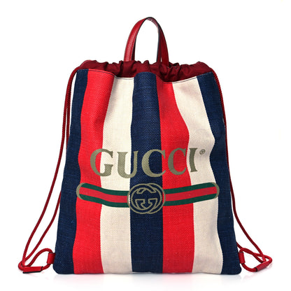 Gucci Canvas Logo Sylvie Stripe Drawstring Backpack Red 1 of 11