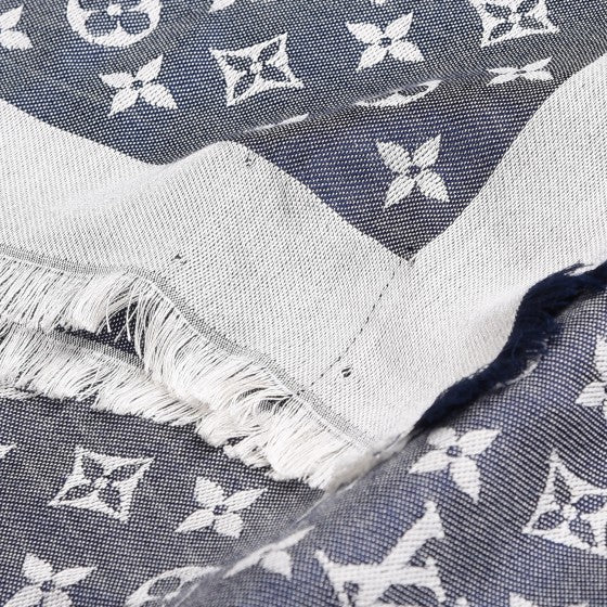Silk Wool Monogram Denim Shawl Blue