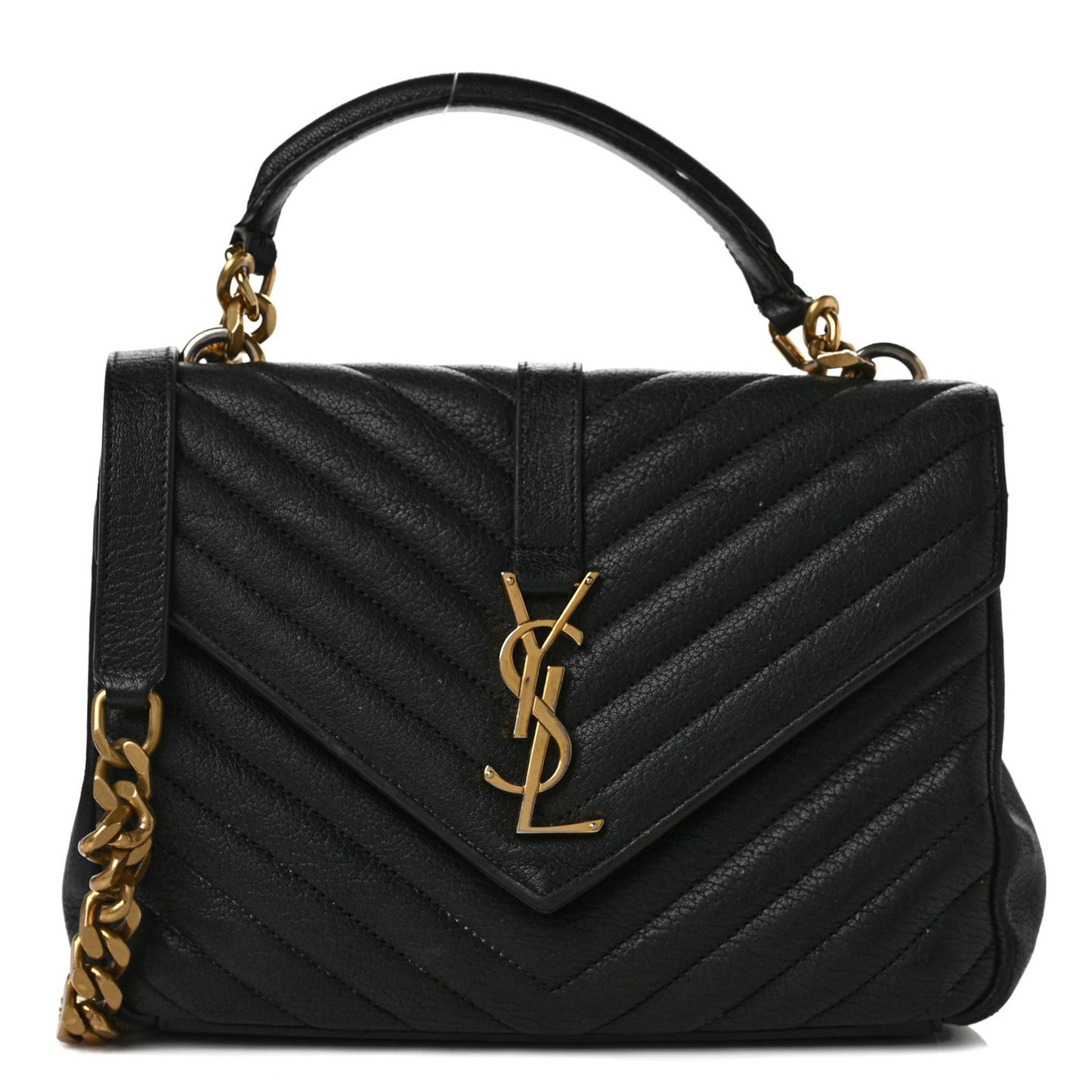 Sheepskin Matelasse Chevron Monogram Medium College Bag Black