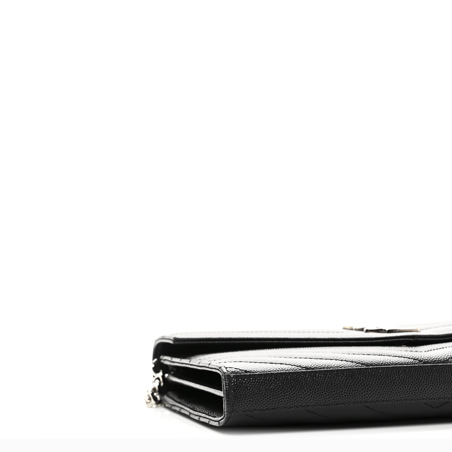 Saint Laurent Grain De Poudre Matelasse Chevron Monogram Chain Wallet Black 8 of 9