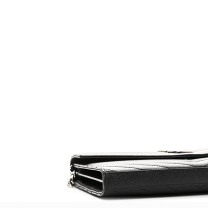 Saint Laurent Grain De Poudre Matelasse Chevron Monogram Chain Wallet Black 8 of 9