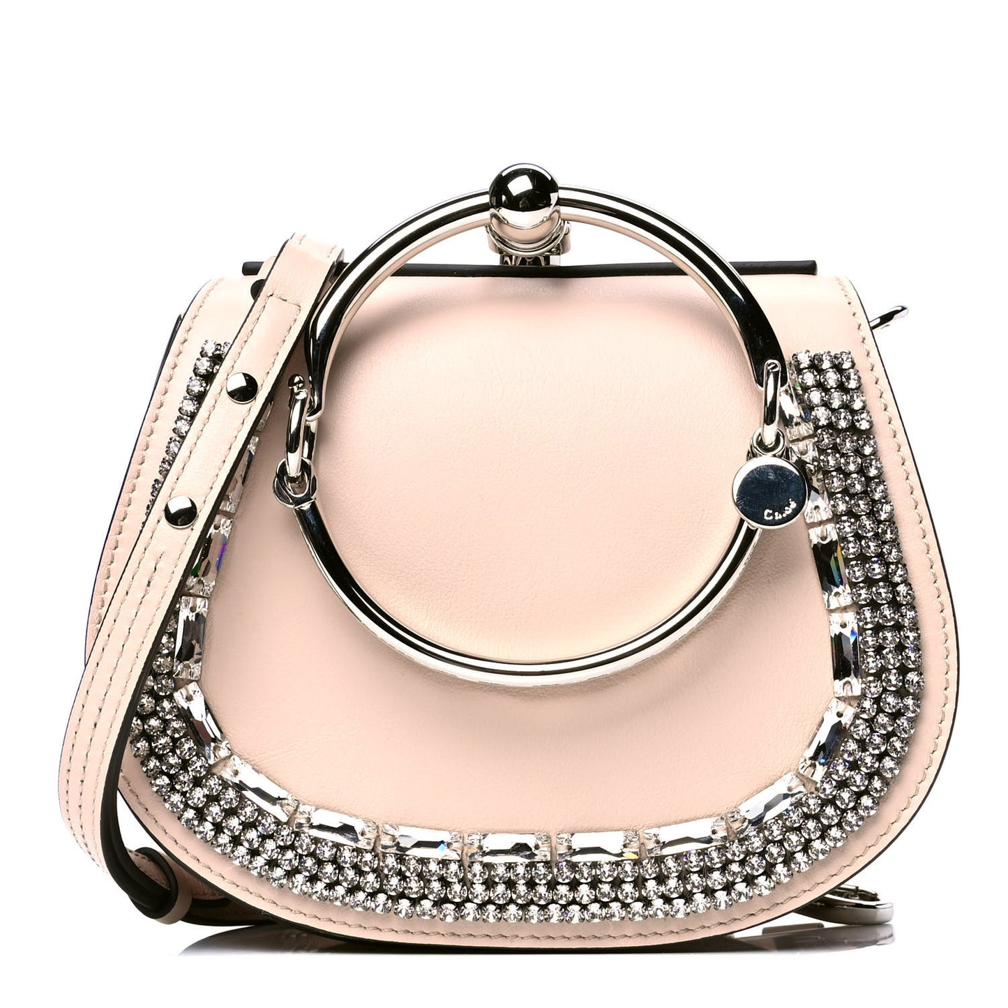 Calfskin Crystal Embellished Small Nile Bracelet Bag Cement Pink