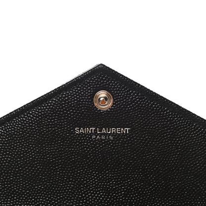 Saint Laurent Grain De Poudre Matelasse Chevron Monogram Envelope Chain Wallet Black 7 of 12