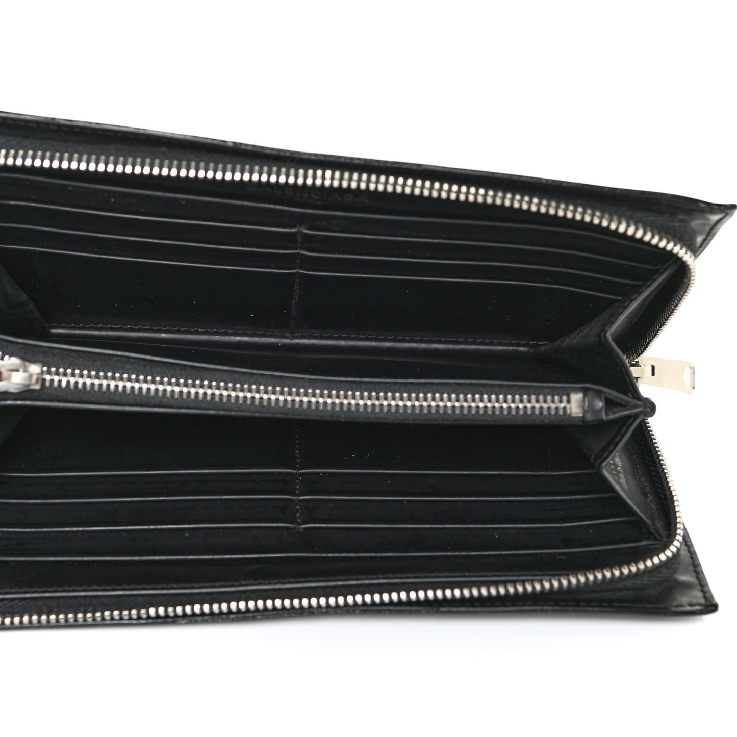 Calfskin Grid Embossed Zip Around Wallet Black