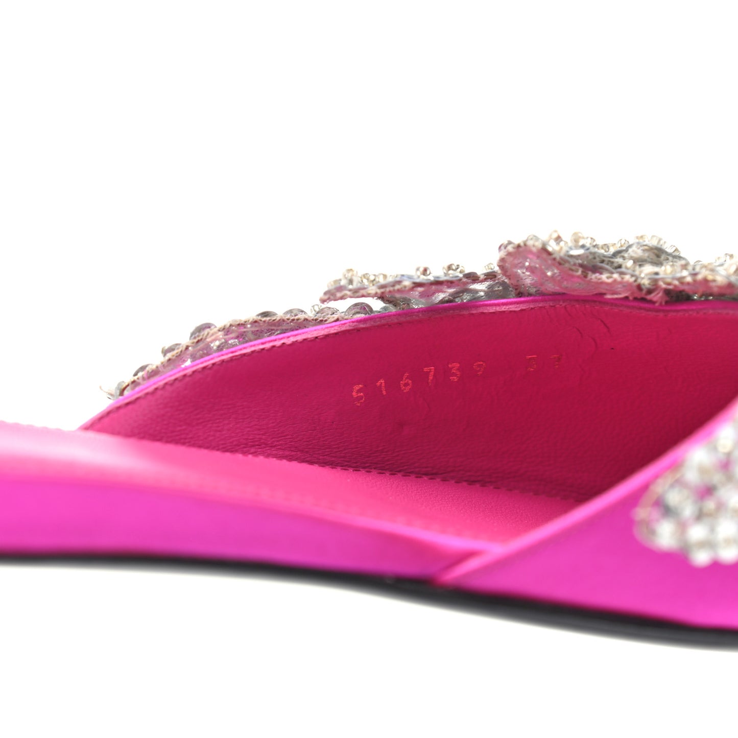 Satin Sequin Embellished Slash Slippers 37 Fuchsia