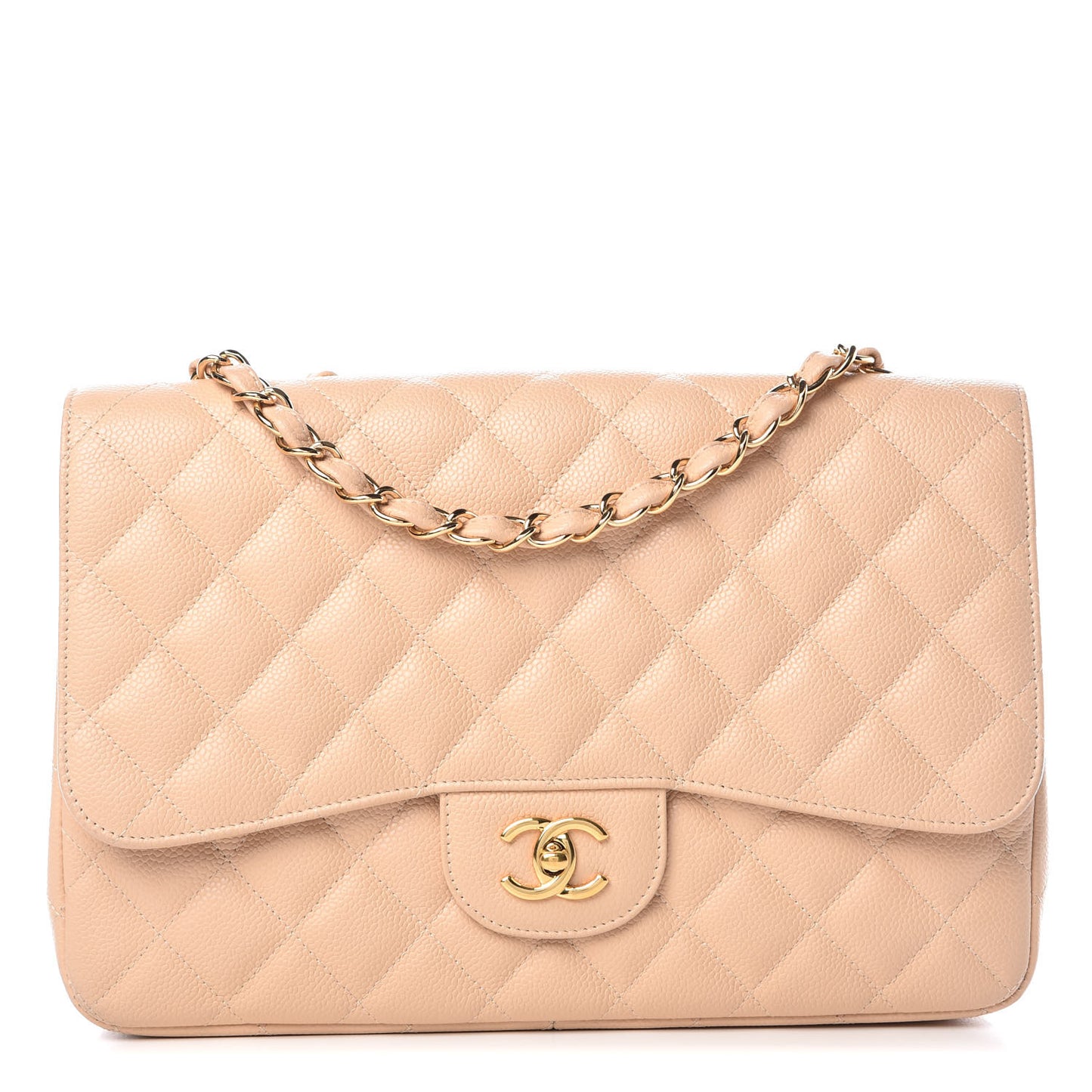 Caviar Quilted Jumbo Single Flap Beige Clair