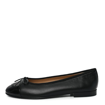 Chanel Lambskin Patent Cap Toe Ballerina Flats 38.5 Black 1 of 9
