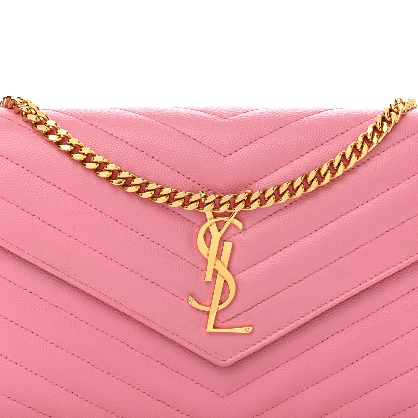 Grain De Poudre Matelasse Chevron Monogram Chain Wallet Indian Pink