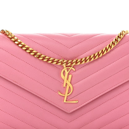 Saint Laurent Grain De Poudre Matelasse Chevron Monogram Chain Wallet Indian Pink 8 of 16