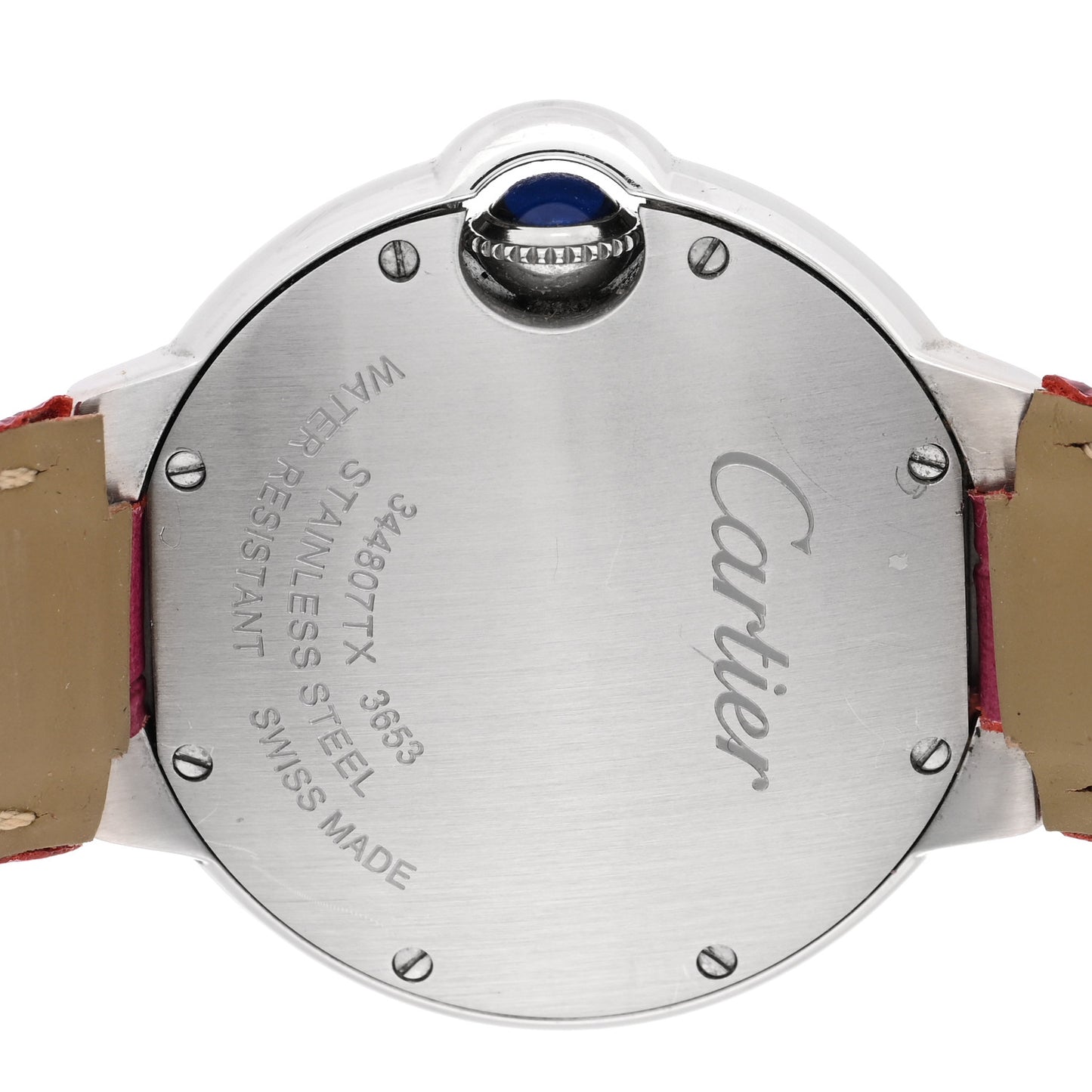 Stainless Steel Alligator 33mm Ballon Bleu De Cartier Quartz Watch Red