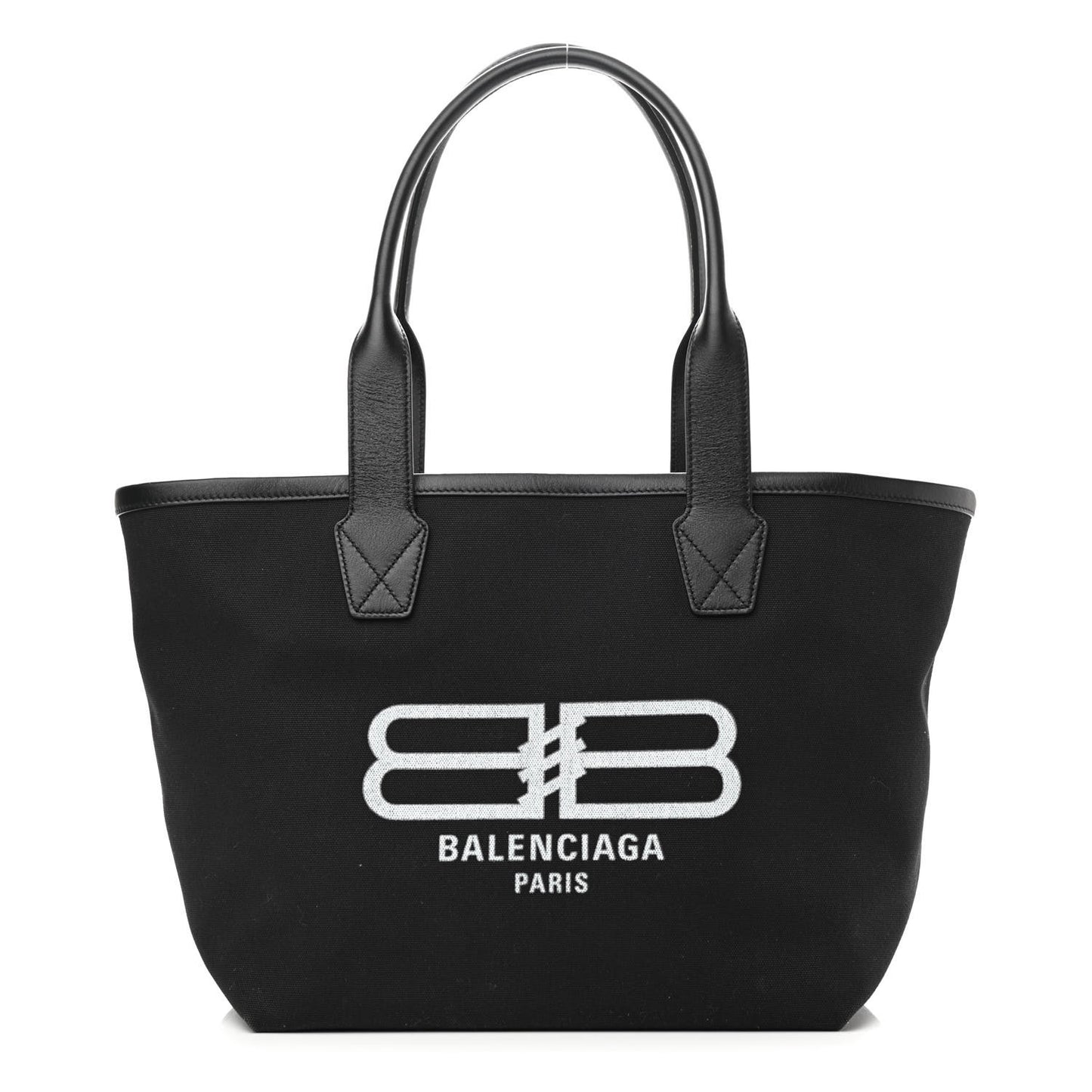 Cotton Canvas Calfskin BB Logo Jumbo Small Tote Bag Black White