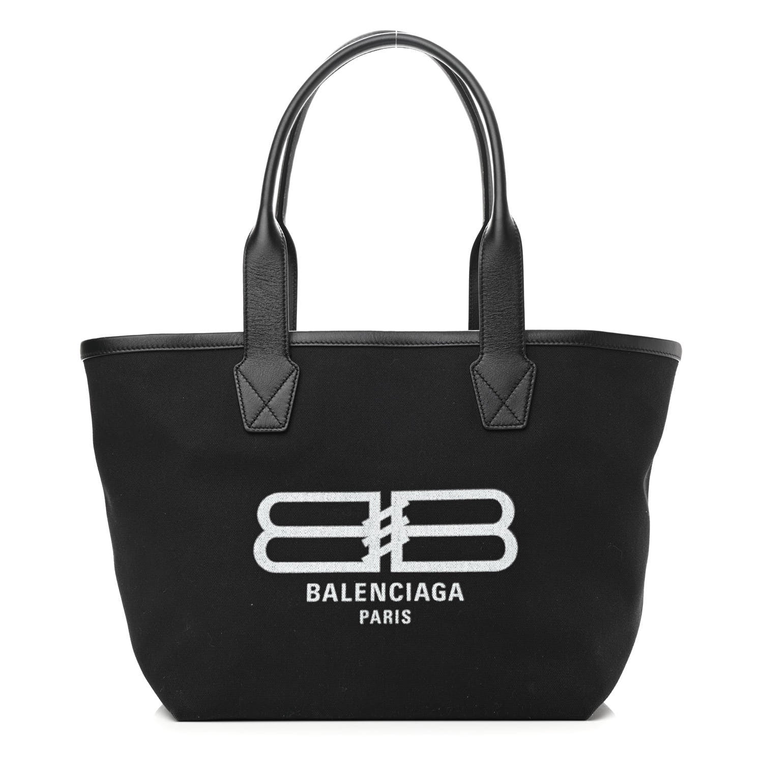Balenciaga Cotton Canvas Calfskin BB Logo Jumbo Small Tote Bag Black White 1 of 9