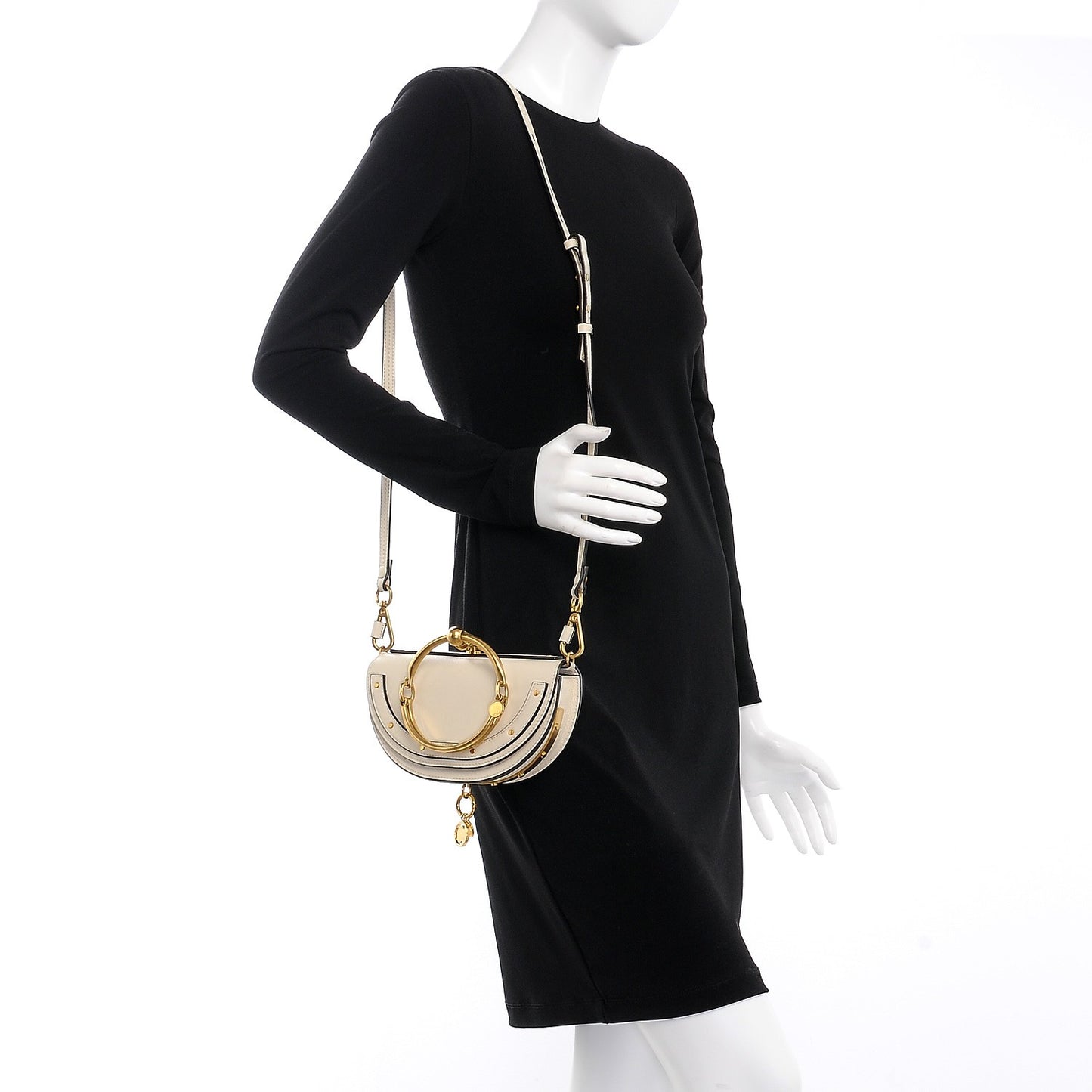 Calfskin Small Nile Bracelet Minaudiere Bag Off White
