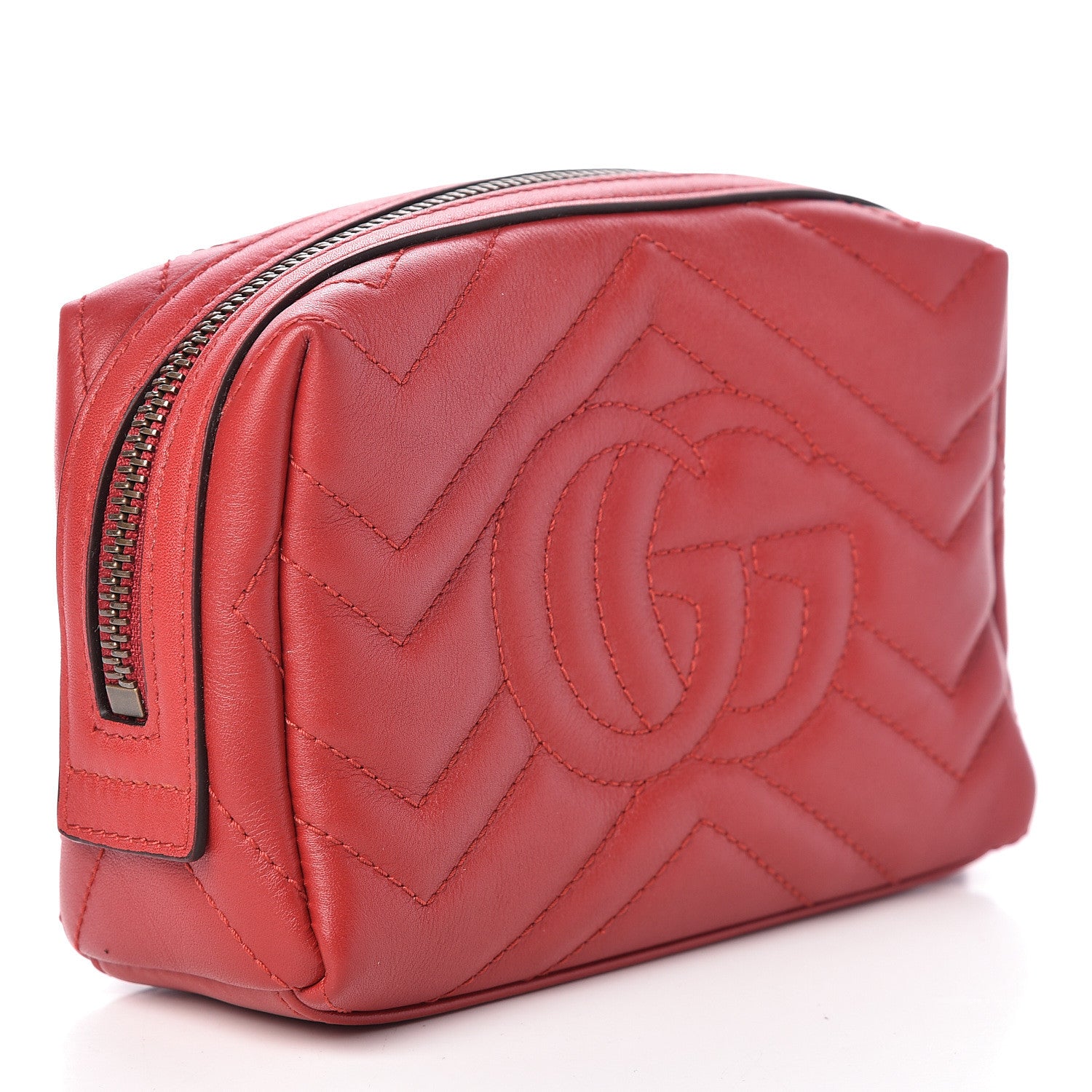 Gucci Calfskin Matelasse GG Marmont Cosmetic Case Hibiscus Red 3 of 9