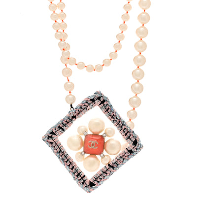 Chanel PVC Crystal Pearl Tweed CC Necklace 1 of 5