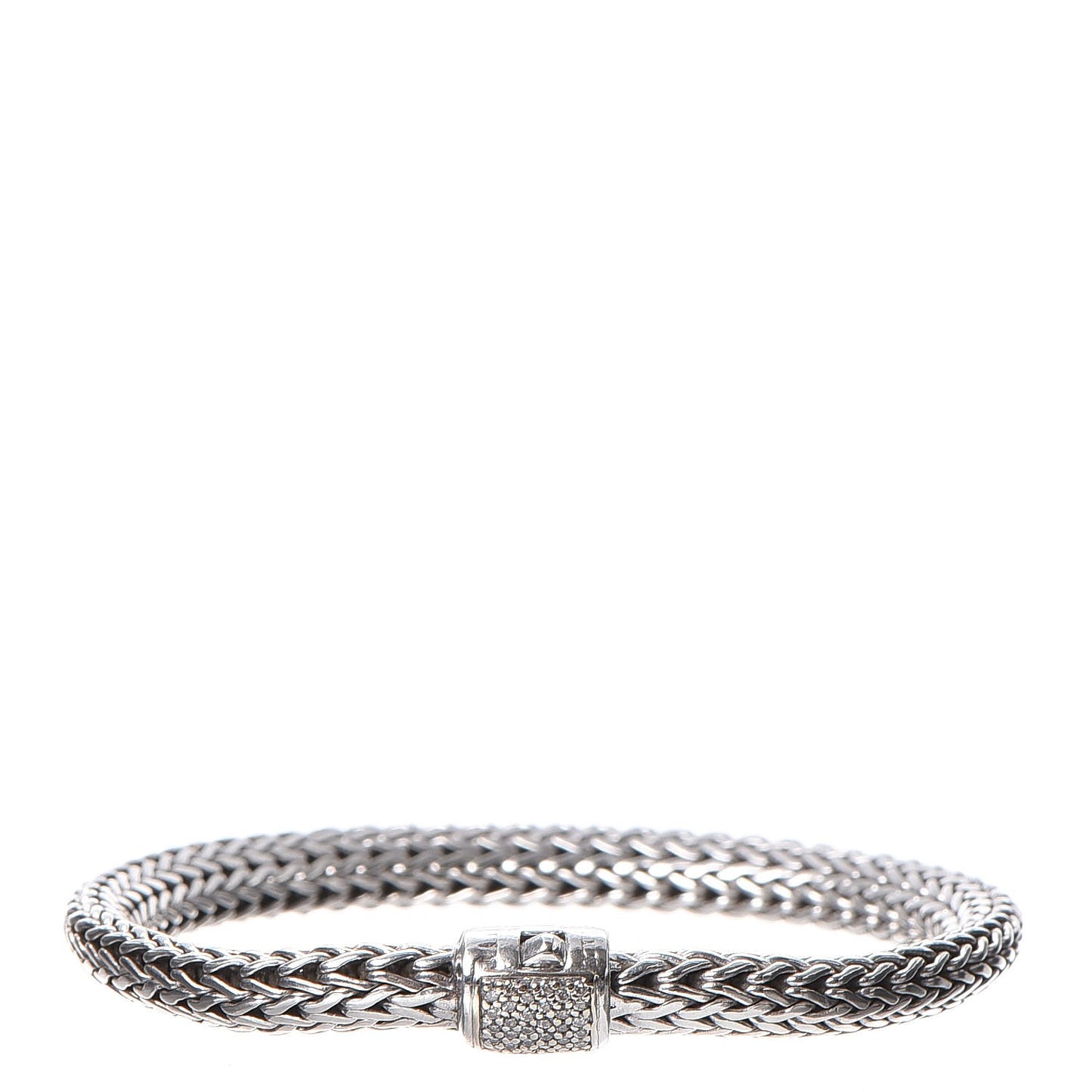 Sterling Silver Pave Diamond Medium Classic Chain Clasp Bracelet