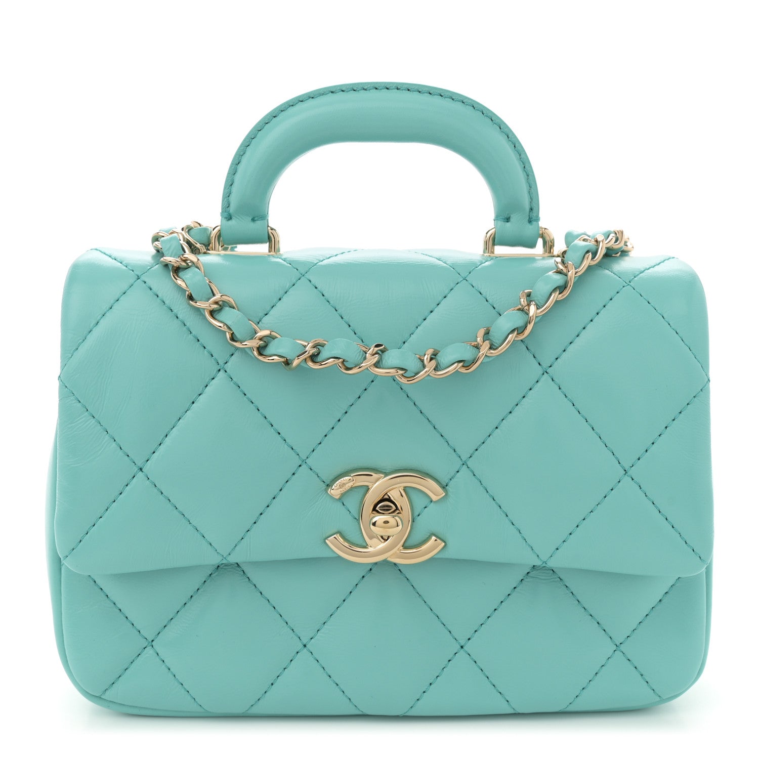 Chanel Shiny Lambskin Quilted Mini Coco Trip Flap Bag Turquoise 1 of 11