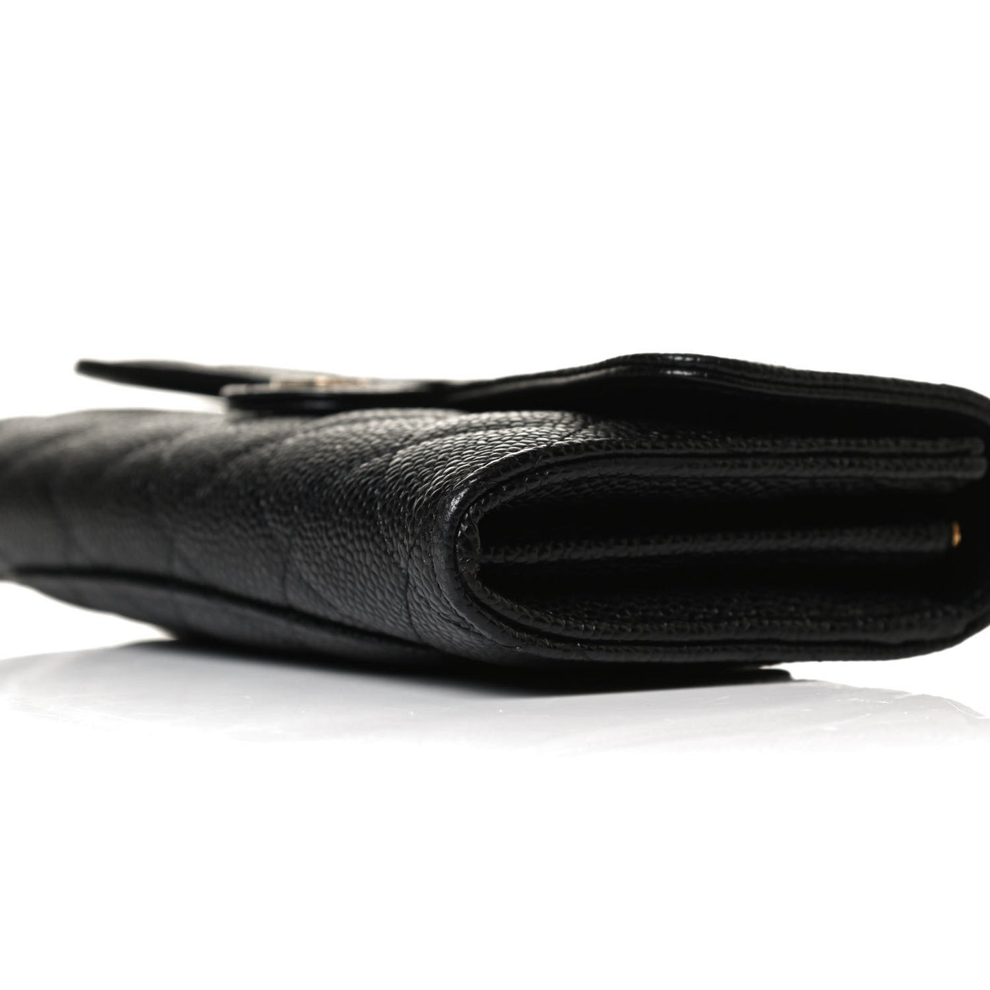 Caviar Quilted Large Gusset Flap Wallet Black