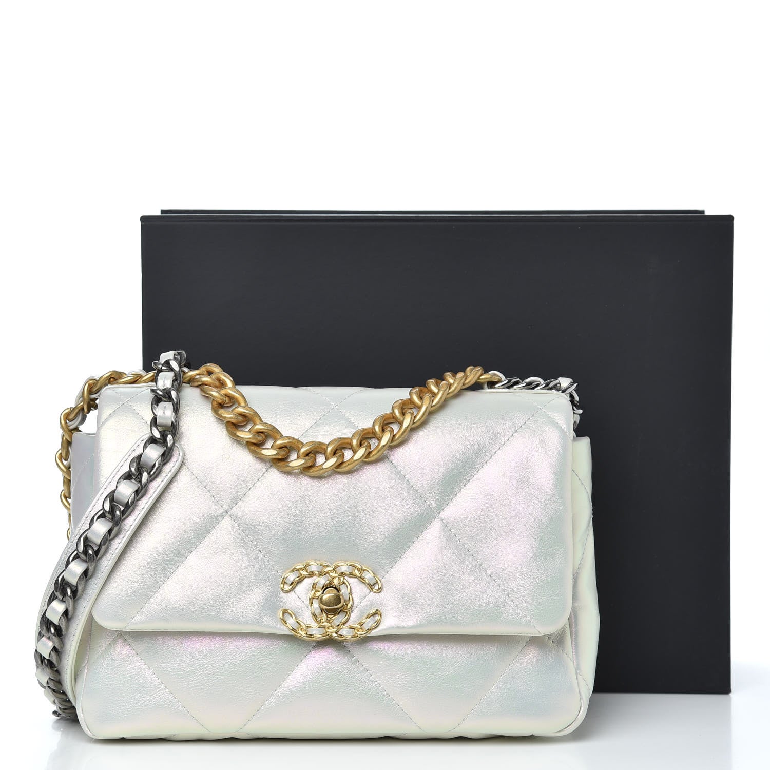Chanel Iridescent Calfskin Quilted Medium Chanel 19 Flap White 12 of 12