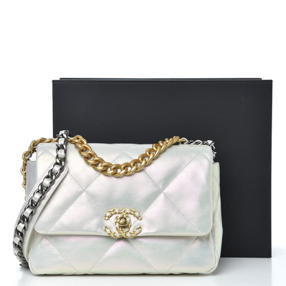 Chanel Iridescent Calfskin Quilted Medium Chanel 19 Flap White 12 of 12