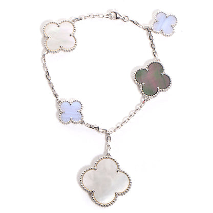Van Cleef & Arpels 18K White Gold Chalcedony Mother of Pearl 5 Motifs Magic Alhambra Bracelet 1 of 7