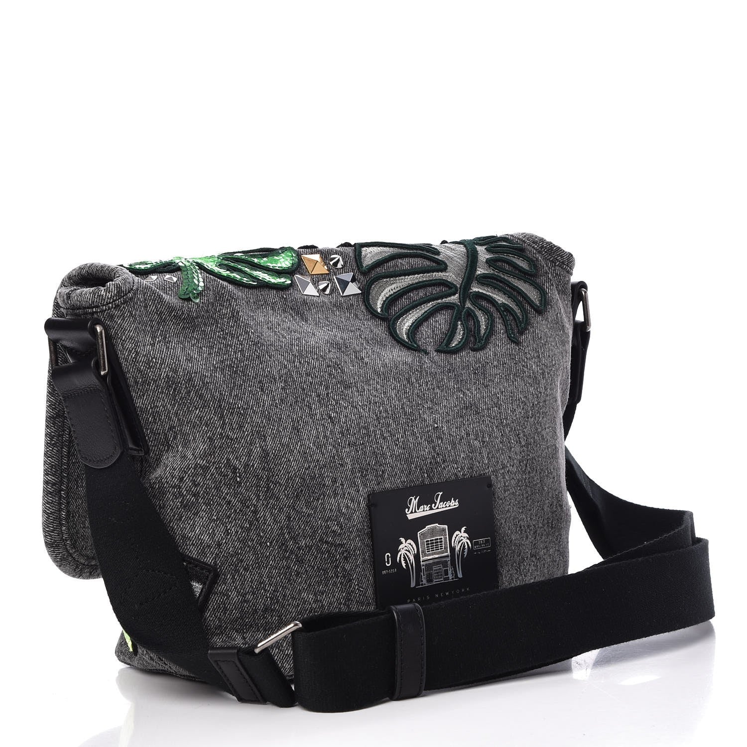 Marc Jacobs Denim Patchwork Paradise Biker Courier Bag Black 3 of 18