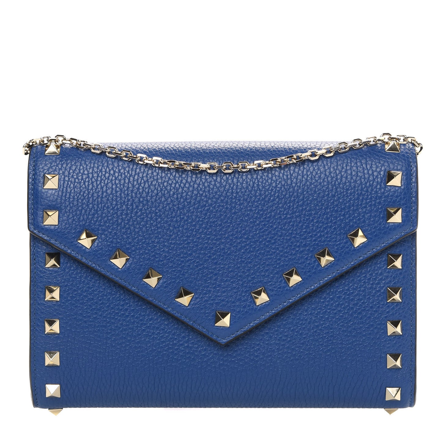 Pebbled Calfskin Rockstud Envelope Wallet On Chain Bag Blu Delft