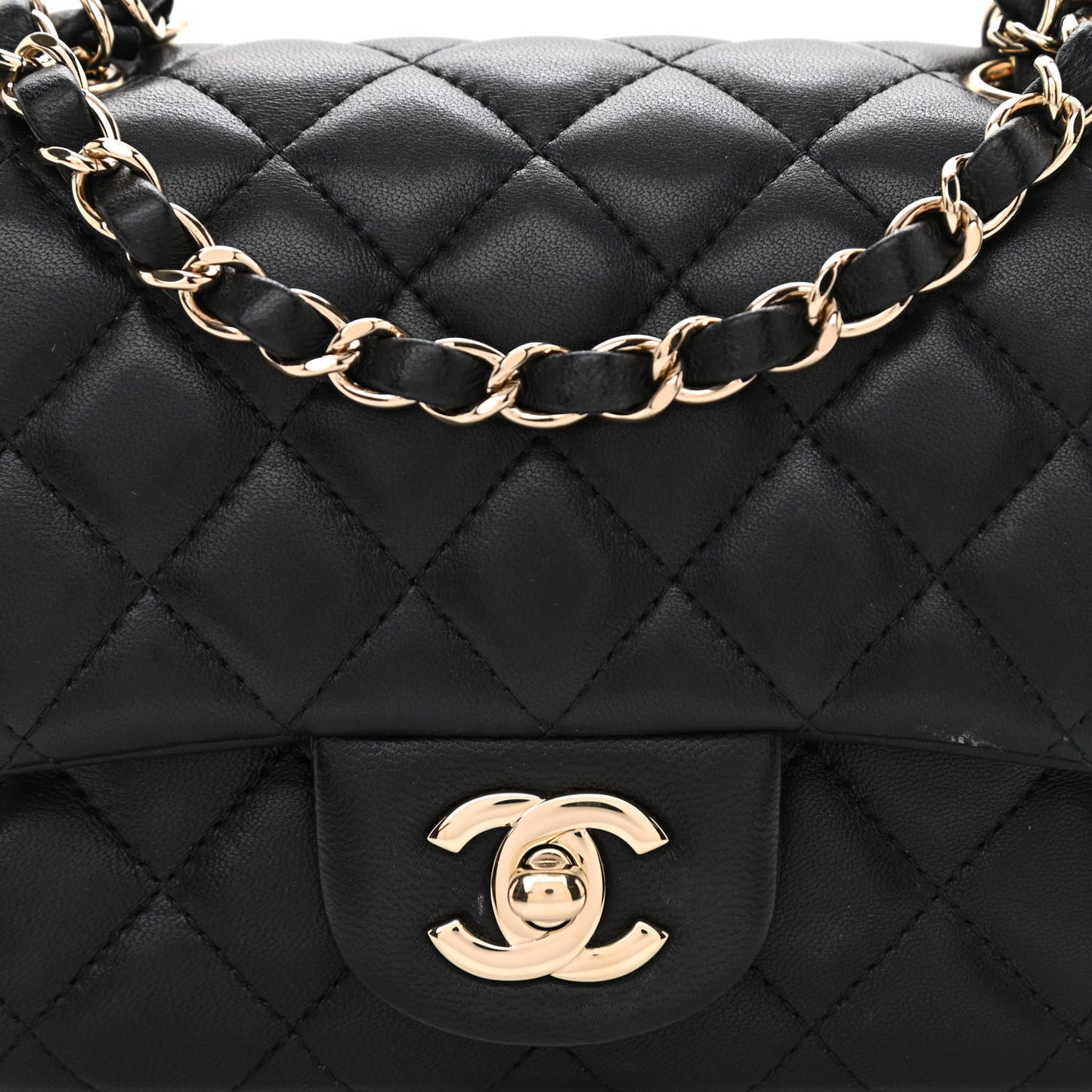 Lambskin Quilted Mini Square Flap Black