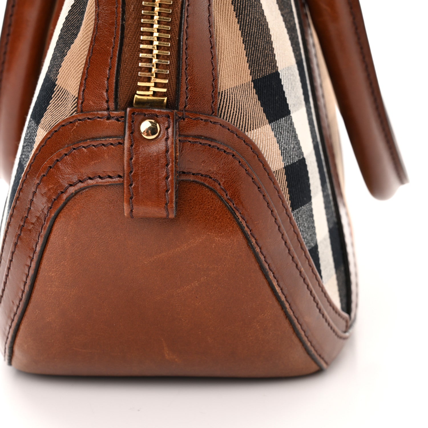 Burberry Bridle Calfskin House Check Small Orchard Bowling Bag Dark Tan 20 of 20