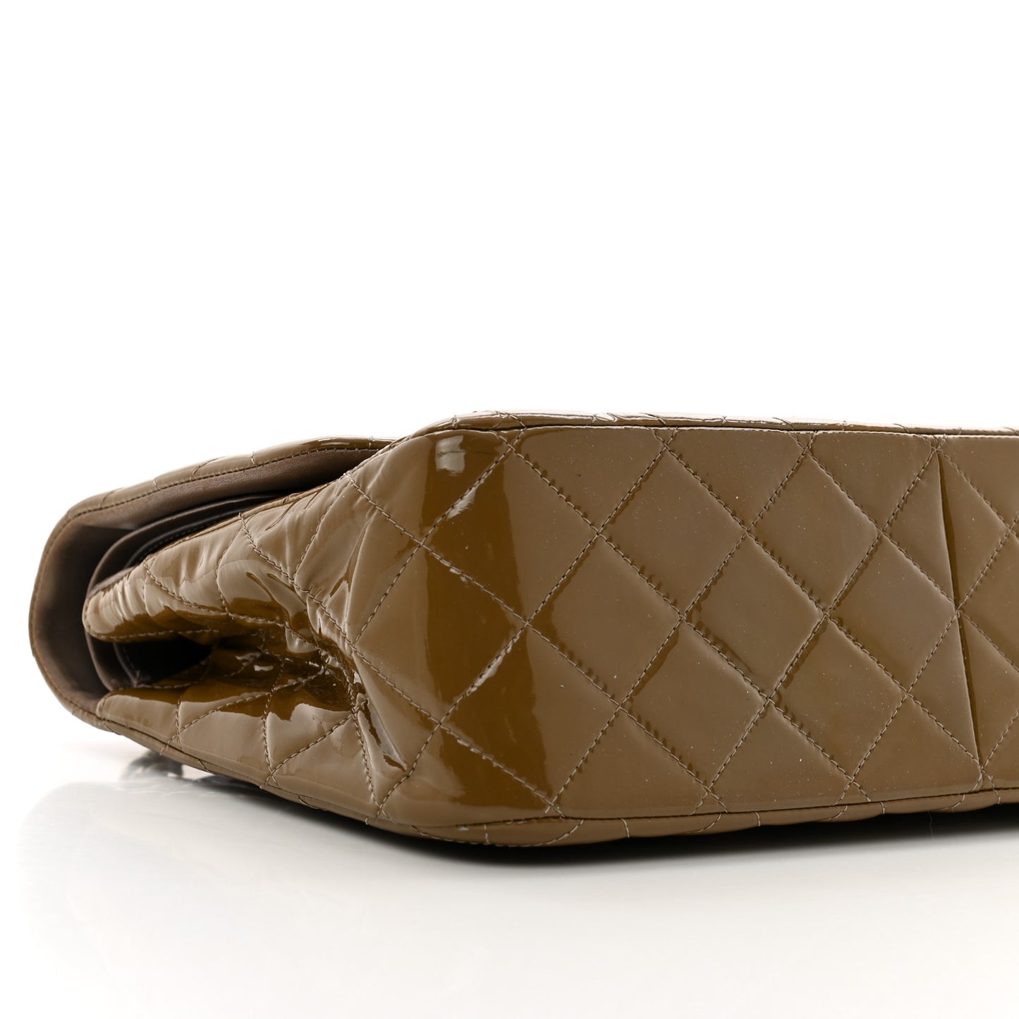 Patent Calfskin Quilted Jumbo Double Flap Brown