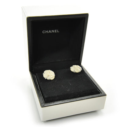 Chanel 18k White Gold Agate Camellia Earrings 4 of 4