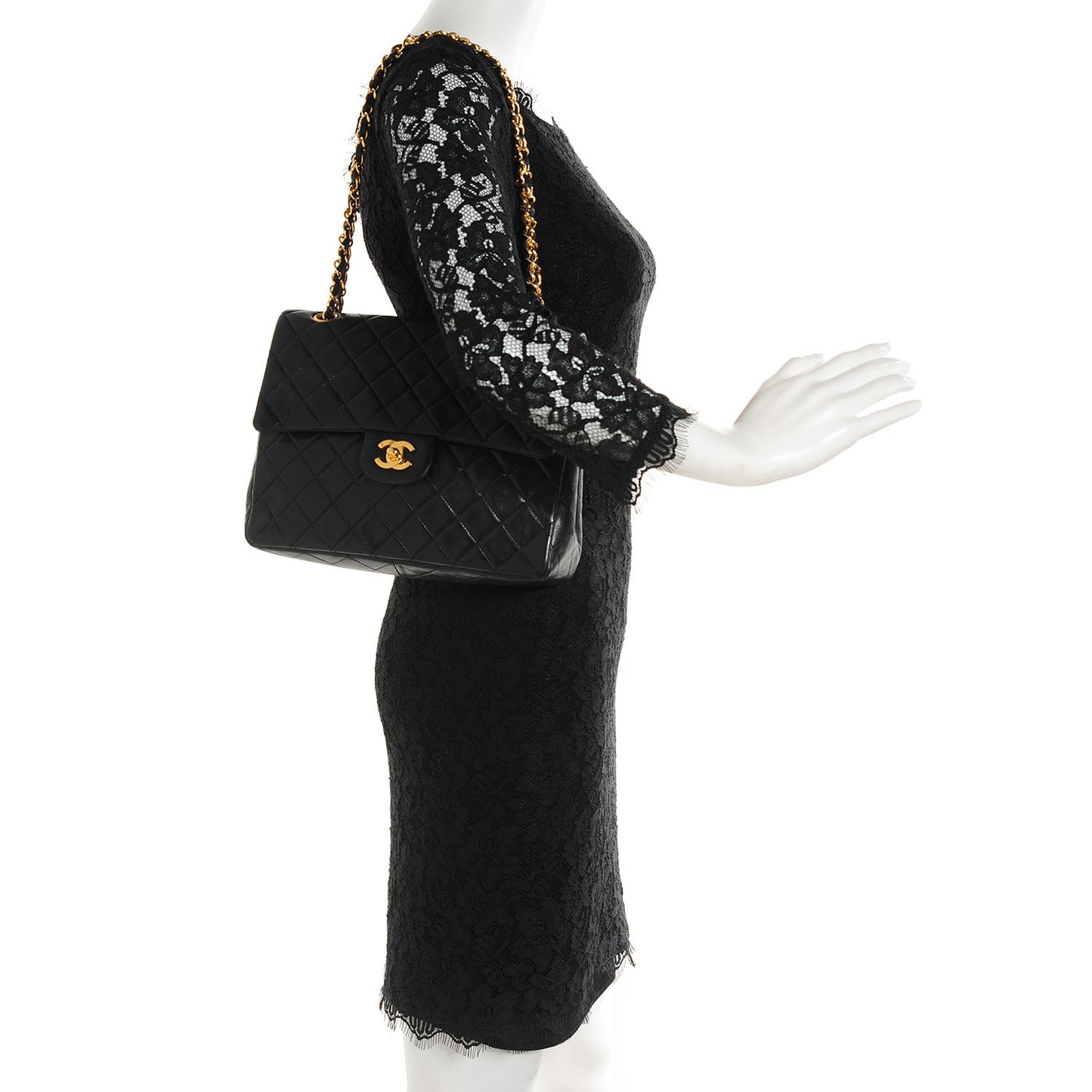 Lambskin Quilted Medium Double Flap Black