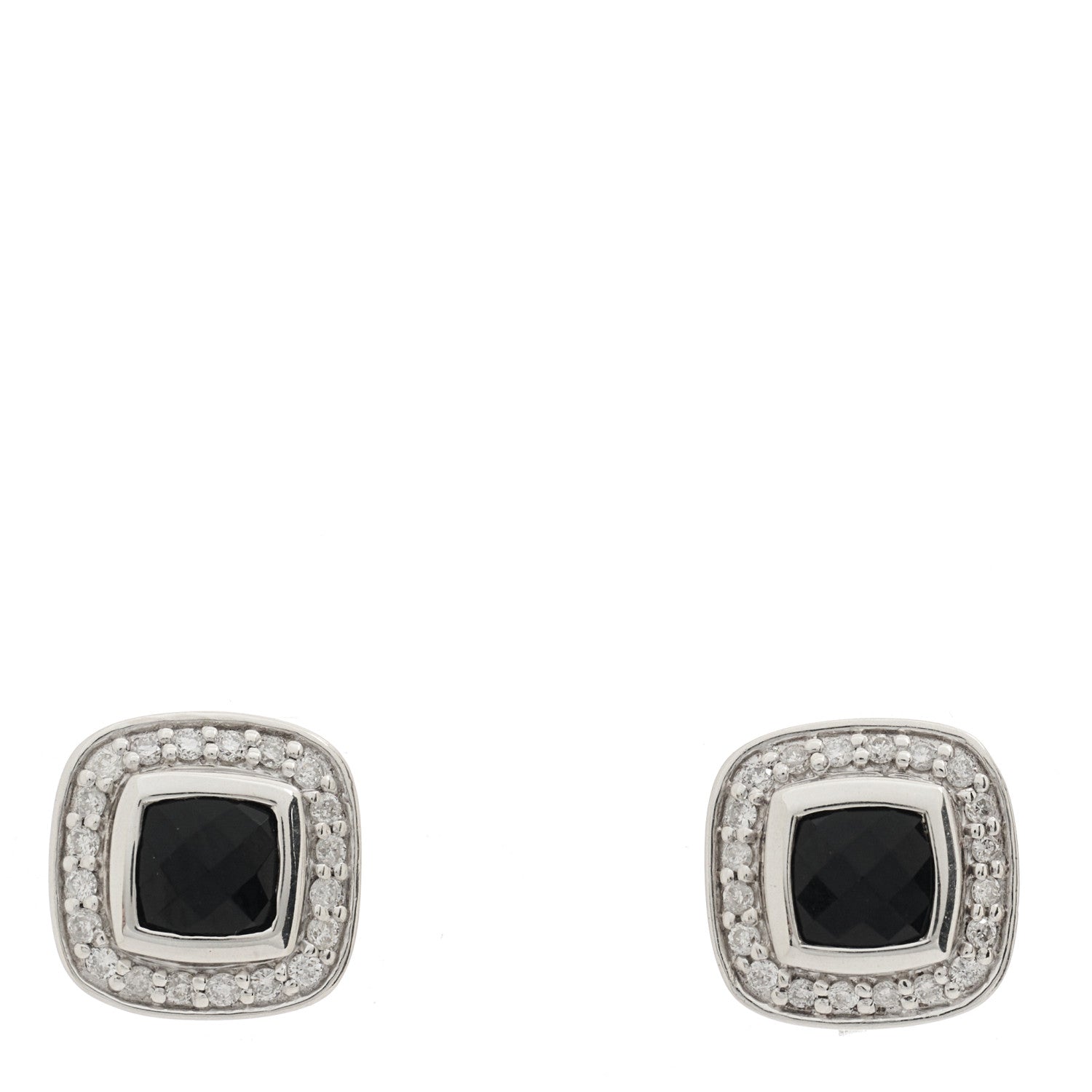 David Yurman Sterling Silver Diamond Black Onyx 5mm Petite Albion Earrings 1 of 4