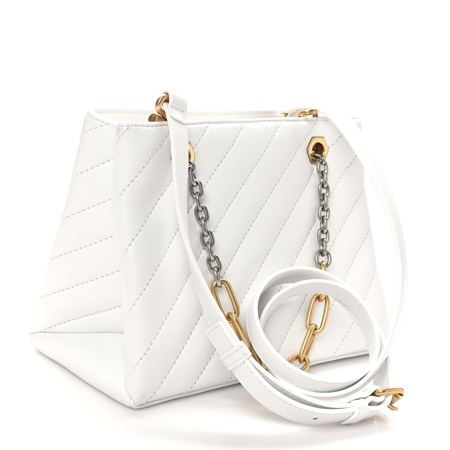 Calfskin Diagonal Quilted Jackhammer 25 Tote White