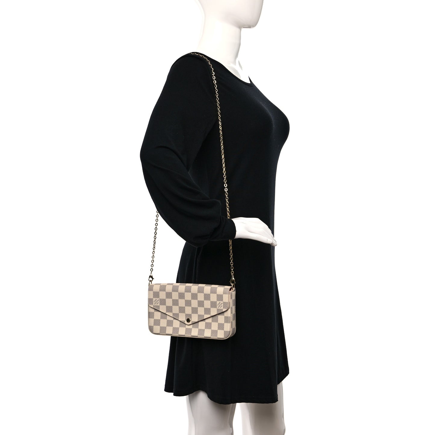 Damier Azur Pochette Felicie Chain Wallet Rose Ballerine