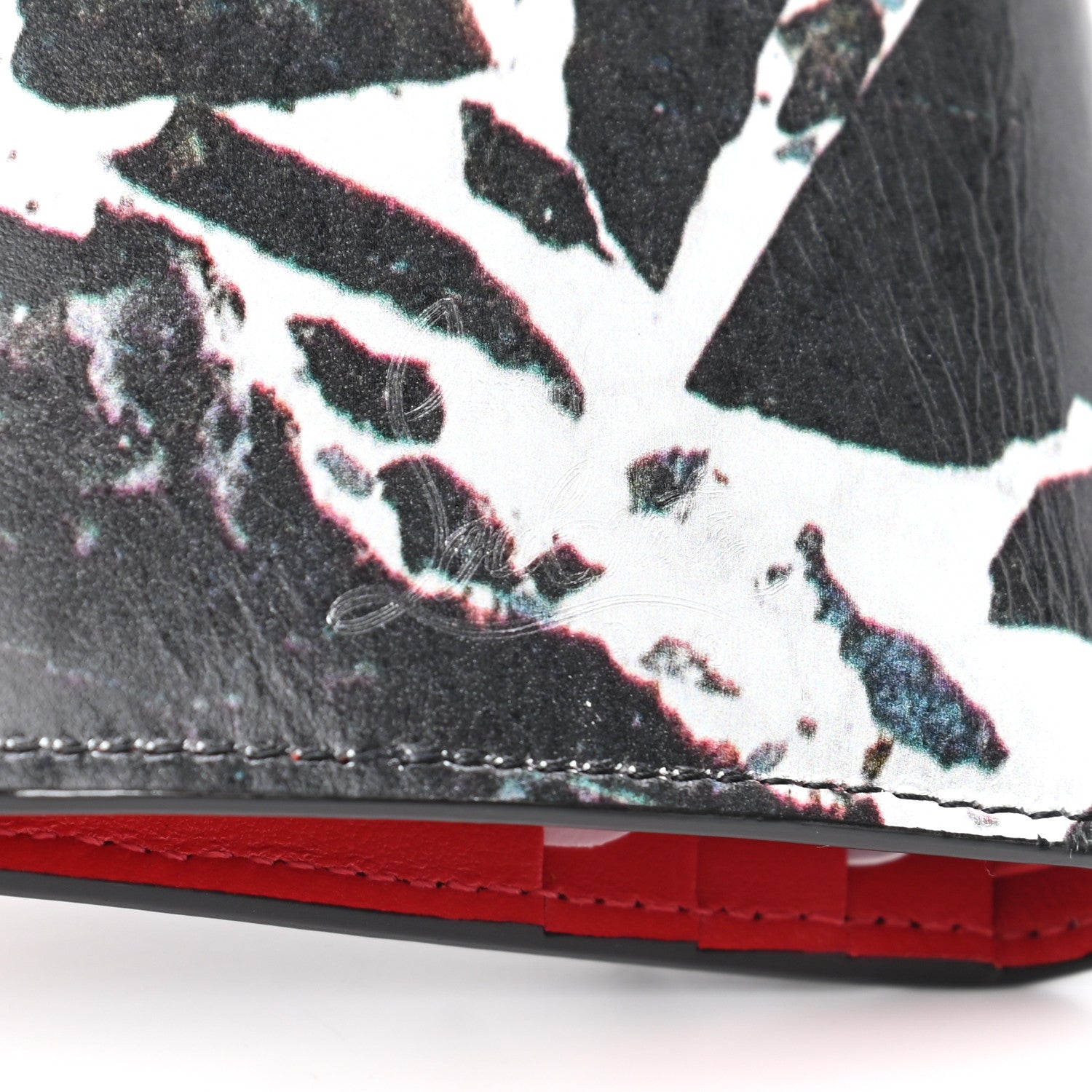 Christian Louboutin Calfskin Marble Print Spiked Bi-Fold Wallet Black 6 of 8