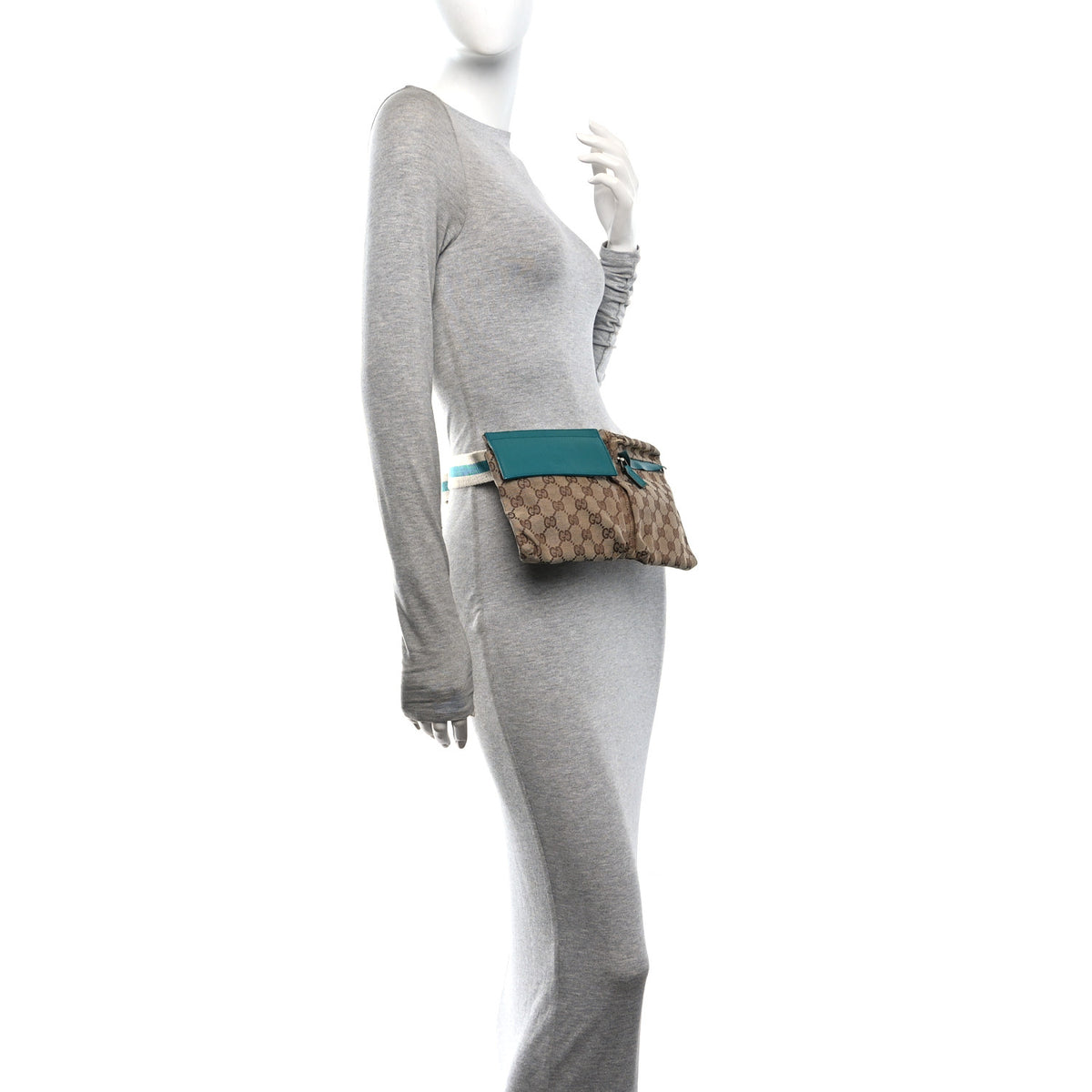 Gucci GG Monogram Web Double Pocket Belt Bag Turquoise 2 of 10