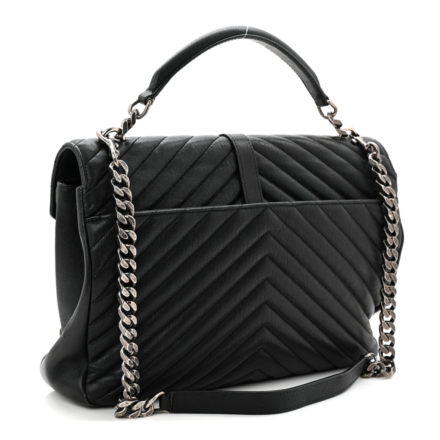 Sheepskin Matelasse Chevron Monogram Large College Satchel Black