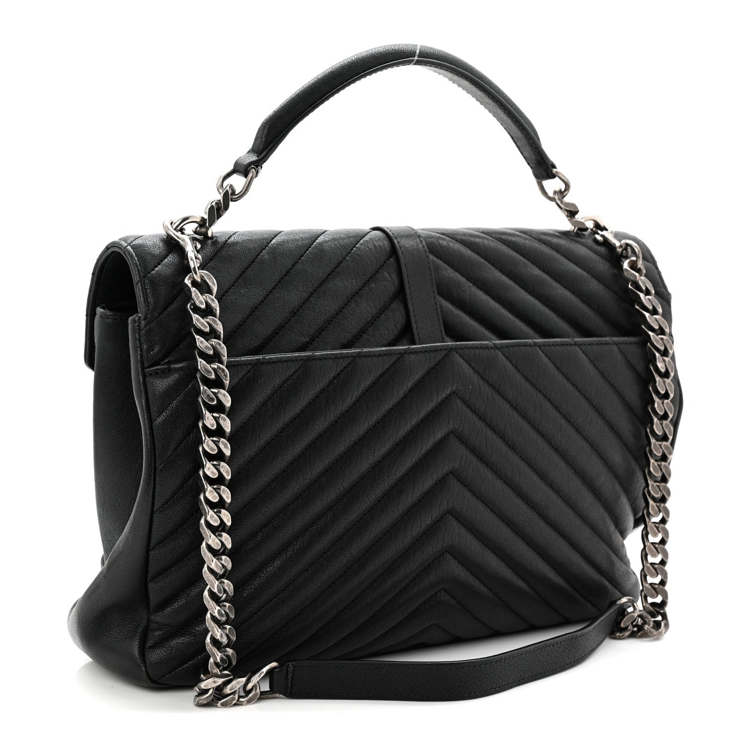 Saint Laurent Sheepskin Matelasse Chevron Monogram Large College Satchel Black 3 of 10