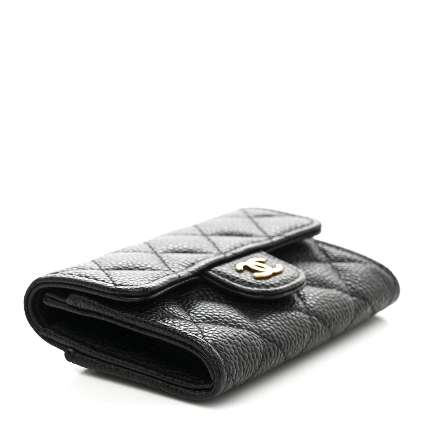 Caviar Quilted Flap Card Holder Wallet Black