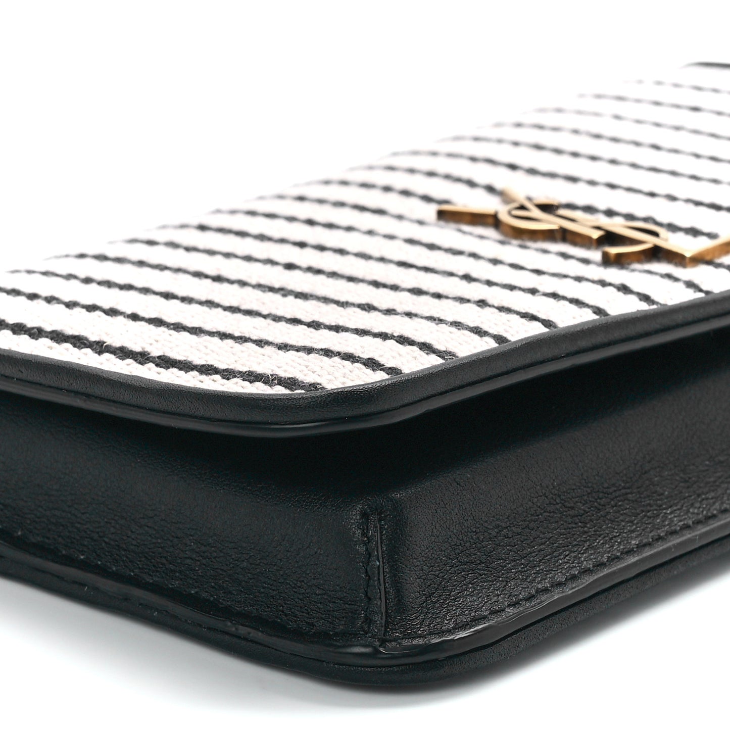 Canvas Striped Phone Holder Crossbody Beige Black