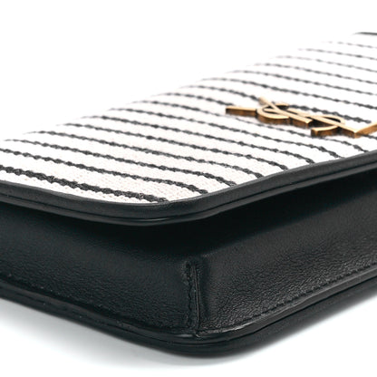Saint Laurent Canvas Striped Phone Holder Crossbody Beige Black 9 of 10