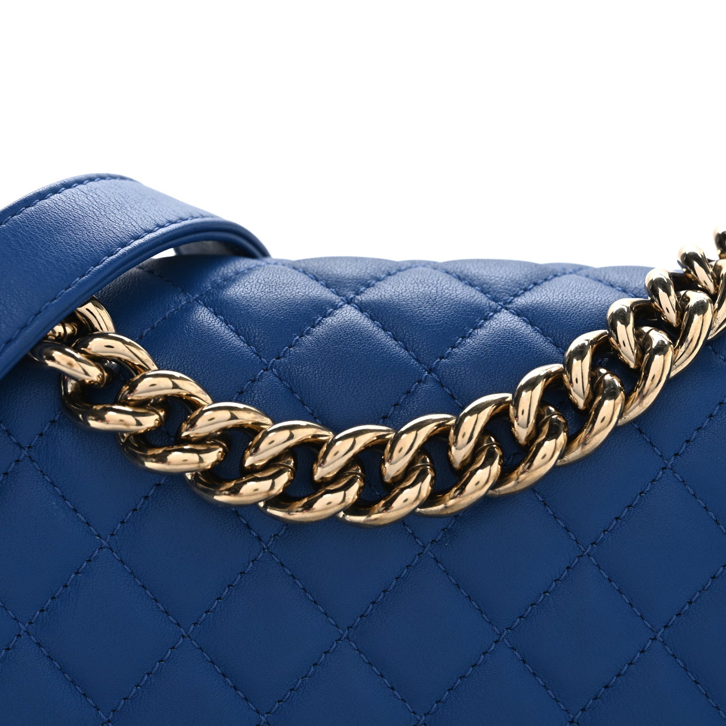 Lambskin Quilted Small Boy Flap Blue