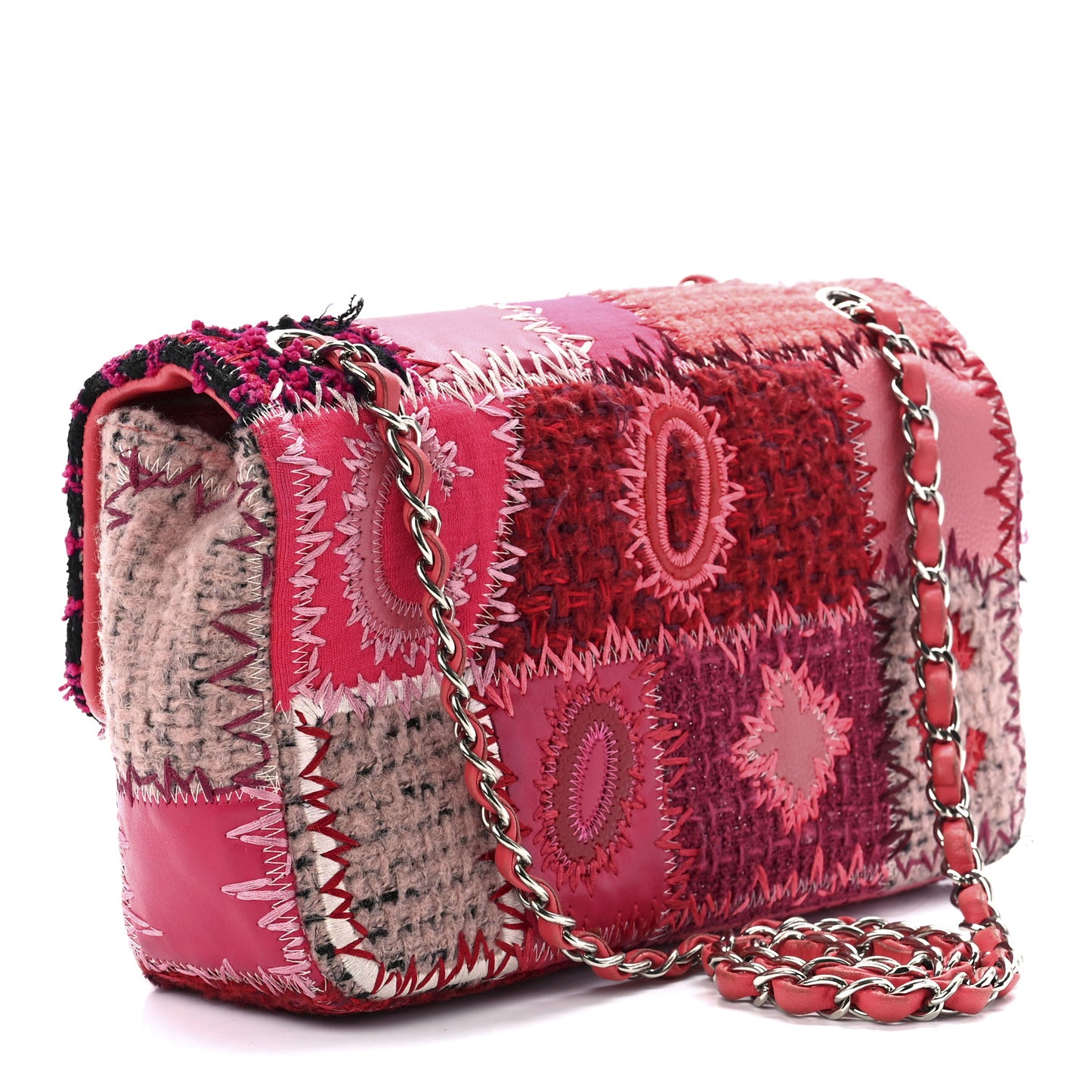 Tweed Patchwork Medium Single Flap Pink